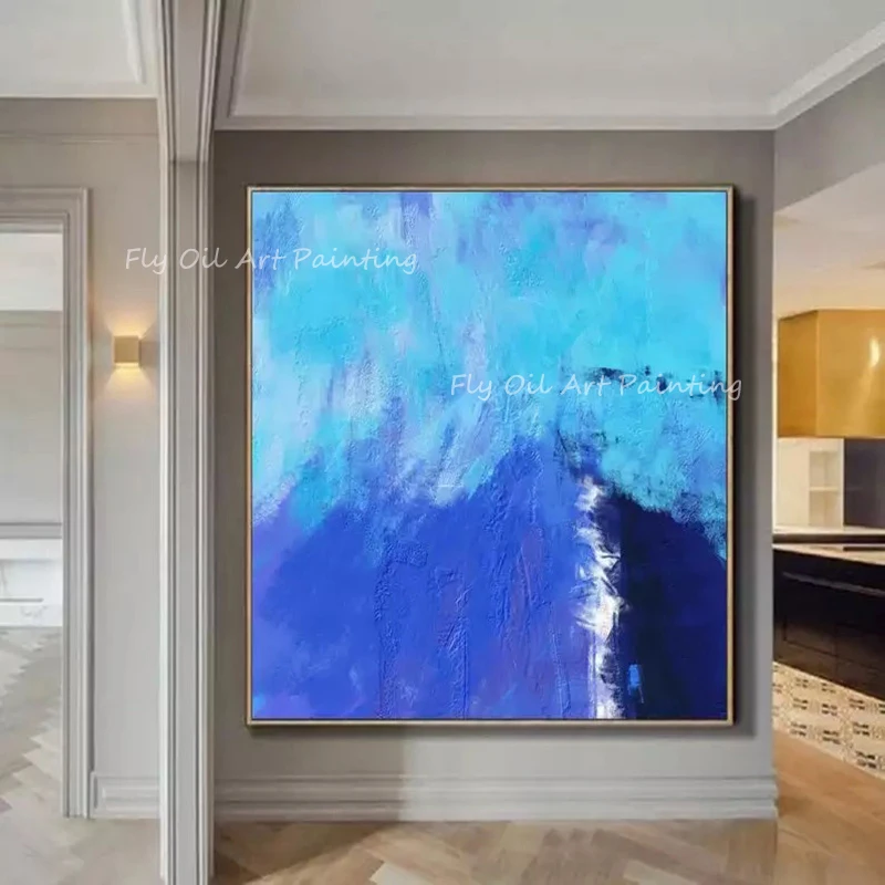 

100% hand painted blue sea navy ocean abstract thick knife landscape Oil Paintings on Canvas Modern Artwork Decoration