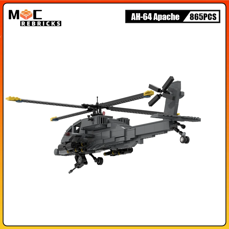 Military Armed Plane Technical AH-64 Apache Assembly Building Blocks Moc Helicopter Aircraft Bricks Toy Model for Children Gift