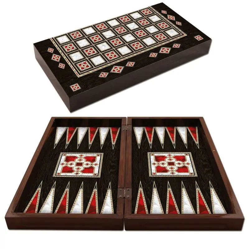 Mother Of Pearl Backgammon Chess Checkers Chessboard Set Nacrous Coated Big Size Solid Wood Case Family Board Game Oriental Gift