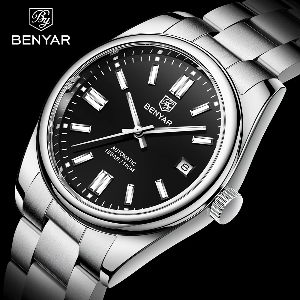 BENYAR New 2021 Luxury Automatic Watch 10Bar Waterproof Men Mechanical Wristwatches Sports Stainless Steel Diving Watch for Men