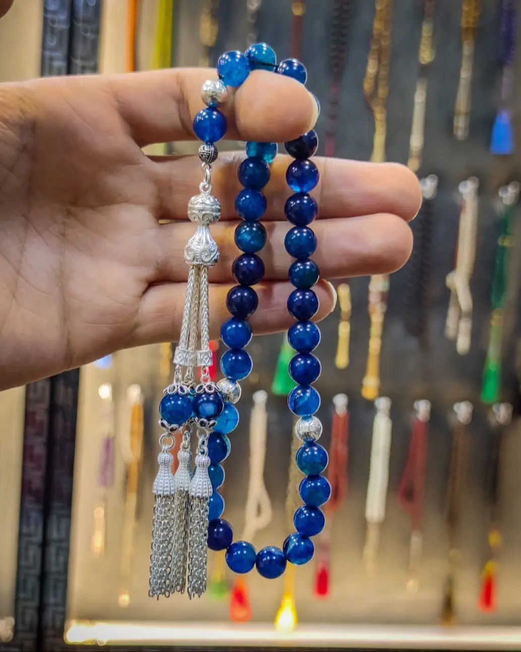 Natural Agate Stone  rosary 33 beads tassel original silver 925 The rosary rope is high quality, and does not easily broken Gift