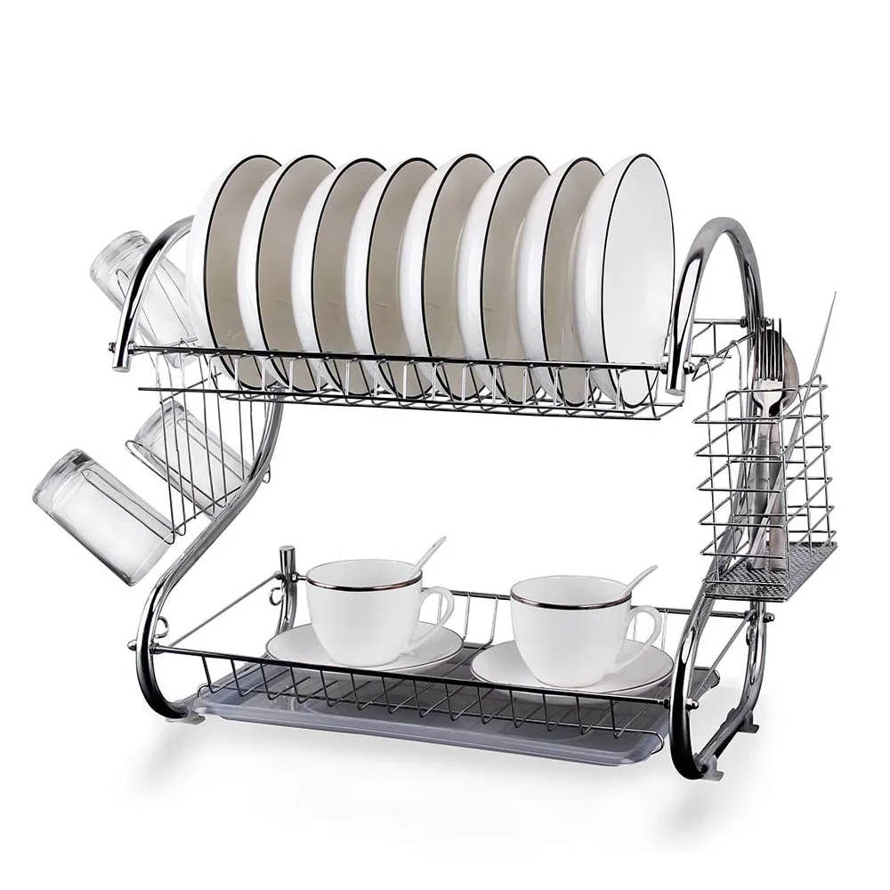 Shelf rack 2 Heights Chrome. Drying Rack for dishes, glasses and cutlery. Removable drip tray