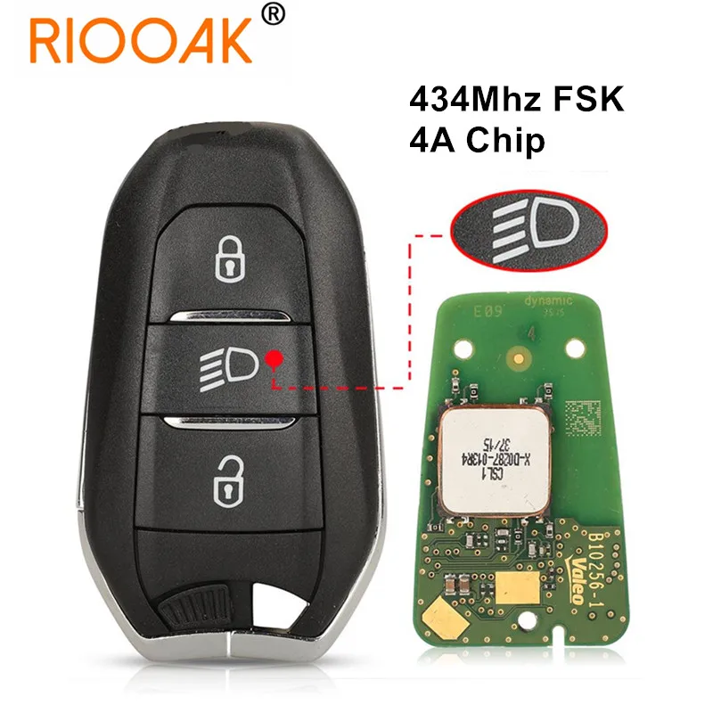 

434Mhz FSK 4A Chip Car Remote Key For Peugeot 3008 5008 2016 Citroen C3 C5 Smart Control Keyless Entry Fob Headlight