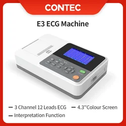 CONTEC E3 ECG Machine 4.3‘’ Colorful HD Display Screen 3 Channel 12 Leads Machine Accurate Measurement Auto-analysis Function