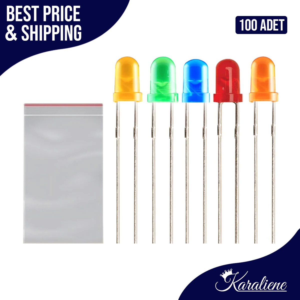 Lot de 10 diodes électroluminescentes rondes F5, 5 couleurs, 5MM, vert/jaune/bleu/Orange/rouge