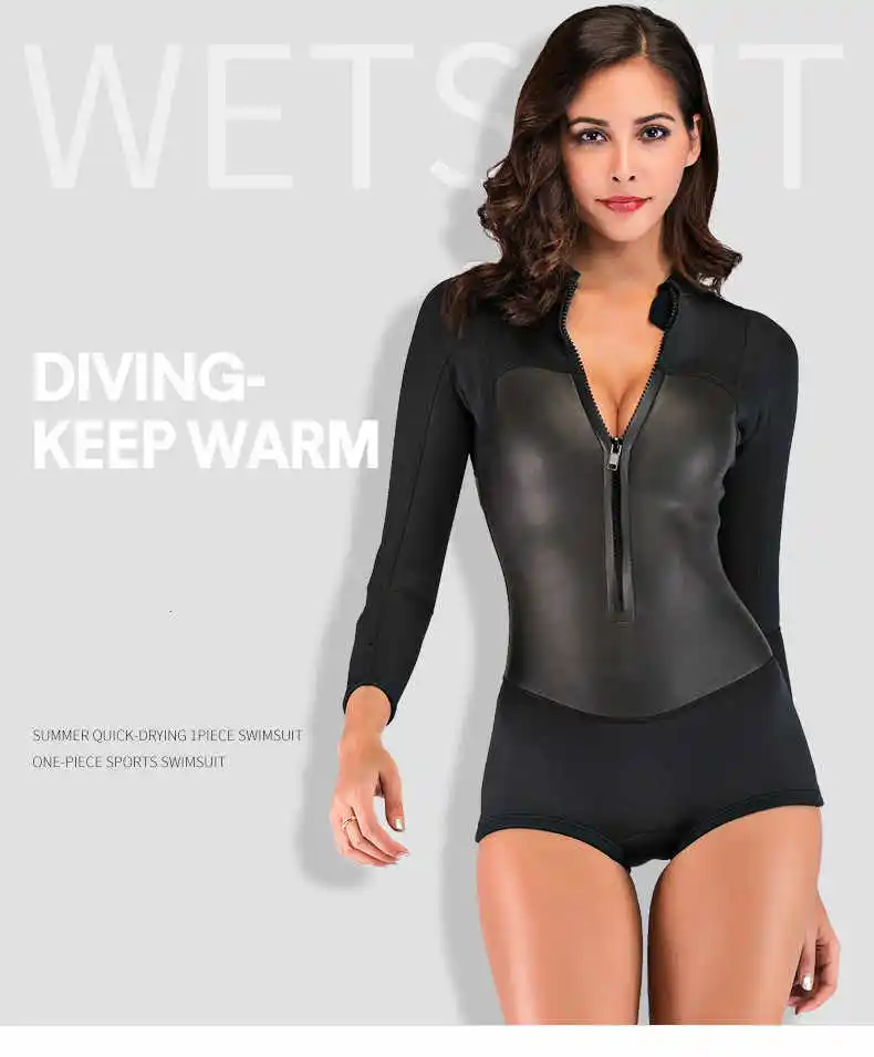 Neoprene 2MM Women Wetsuit Anti-UV Scuba Diving Suit Long Sleeve One-Piece KiteSurfing Spearfishing Dry Suit Kayak Sexy Swimsuit