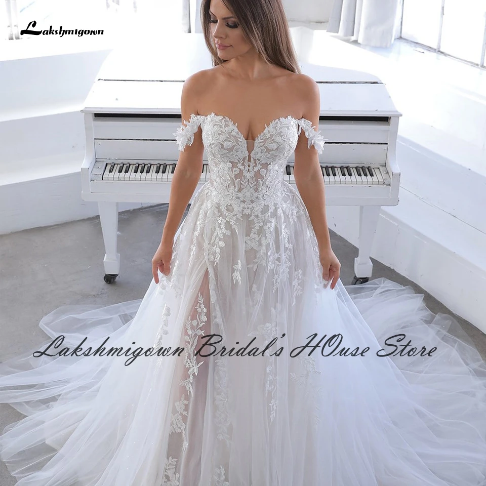 Lakshmigown Off the Shoulder suknie ślubne Boho koronkowa aplikacja 2024 szata Mariage Off White dostosowana suknia ślubna dostosowana