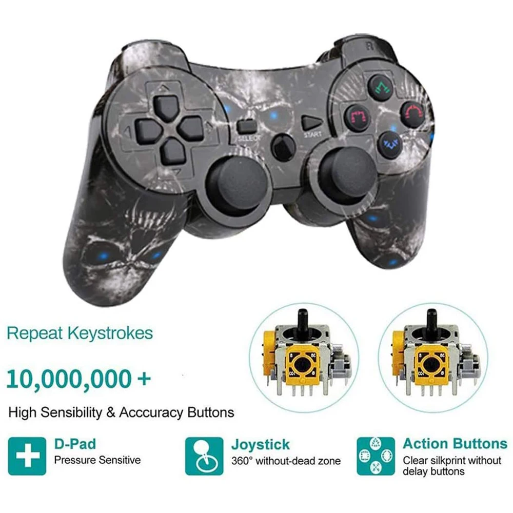 Lioeo-Controlador de jogos sem fio, gamepad de vibração dupla, joypad PS3, sensor de movimento de 6 eixos, bateria, joystick de 360 ° para Sony PS3