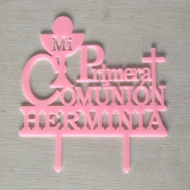 Personalizzato comunione spagnola Cake Topper personalizzato nome bambini data Mi Primera Comunión per comunione decorazione torta Topper