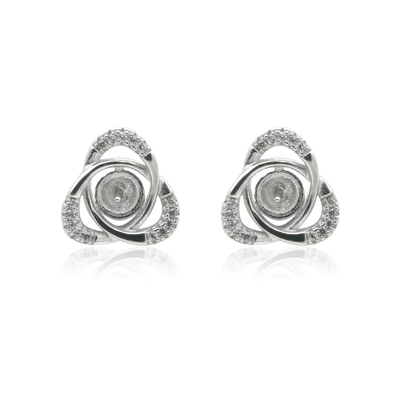 2pcs 925 Sterling Silver CZ  Flower Stud Earring Setting 11mm Platinum Plated