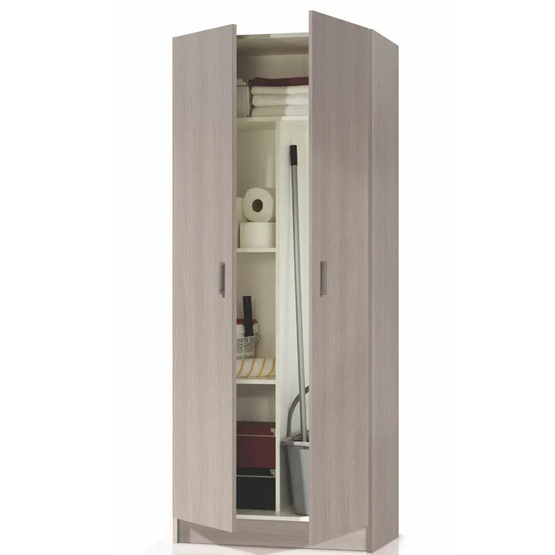 Wardrobe two doors broom, multipurpose wardrobe, oak Color, bedroom wardrobe, multifunction furniture. Measures: 180x73x37 cm