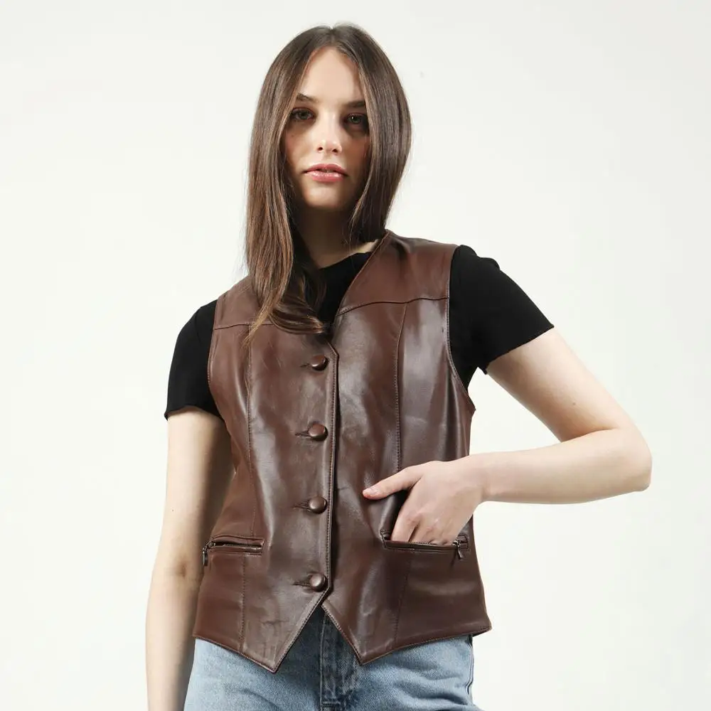 Woman Genuine Leather Vest  2022 Trend Fashion Sheepskin  Motorcycle Coat Female %100 Natural Lampskin Dc-001  Different Colors