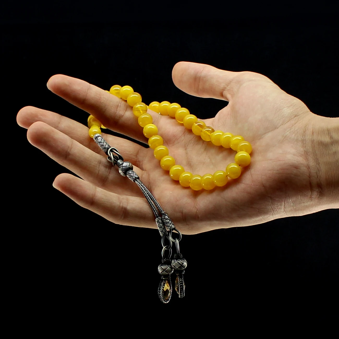 33 Beads Amber Muslim Prayer Tasbih Misbaha Islamic Jewelry Subha Rosary Capsule Cut Tassel 925 Caliber Silver Special Design