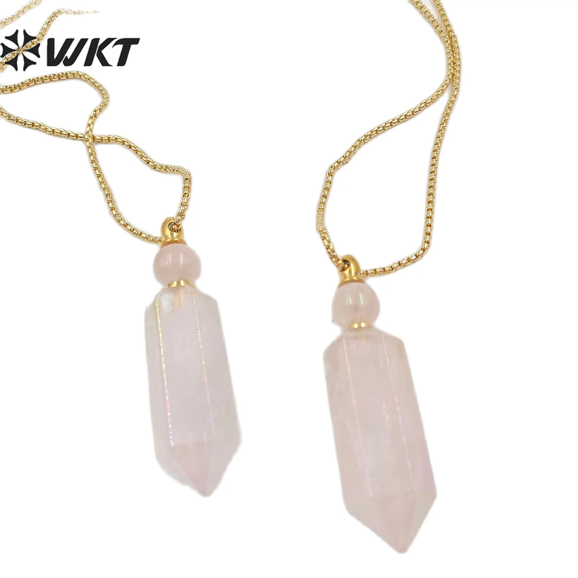 

WT-N1369 WKT 2022 pink style Natural pink quartzs with Aura necklace for women necklace for party perfume bottle necklace