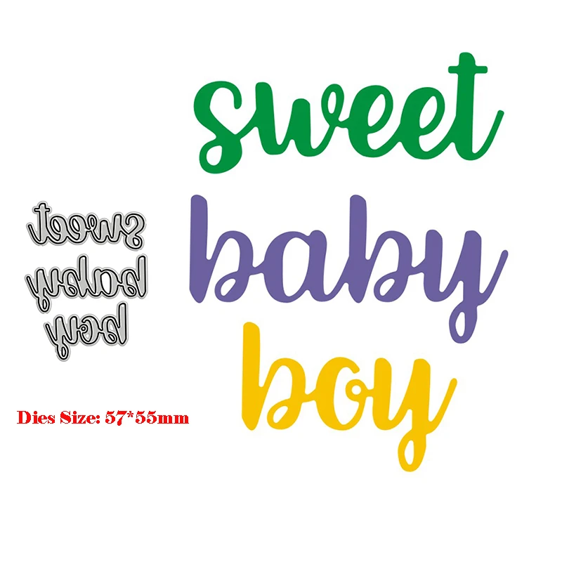 New Arrival Sweet Baby Boy Letter and Words 2024 Metal Cutting Dies for Greeting Card Making Phrase Stencils of DIY Scrapbooking