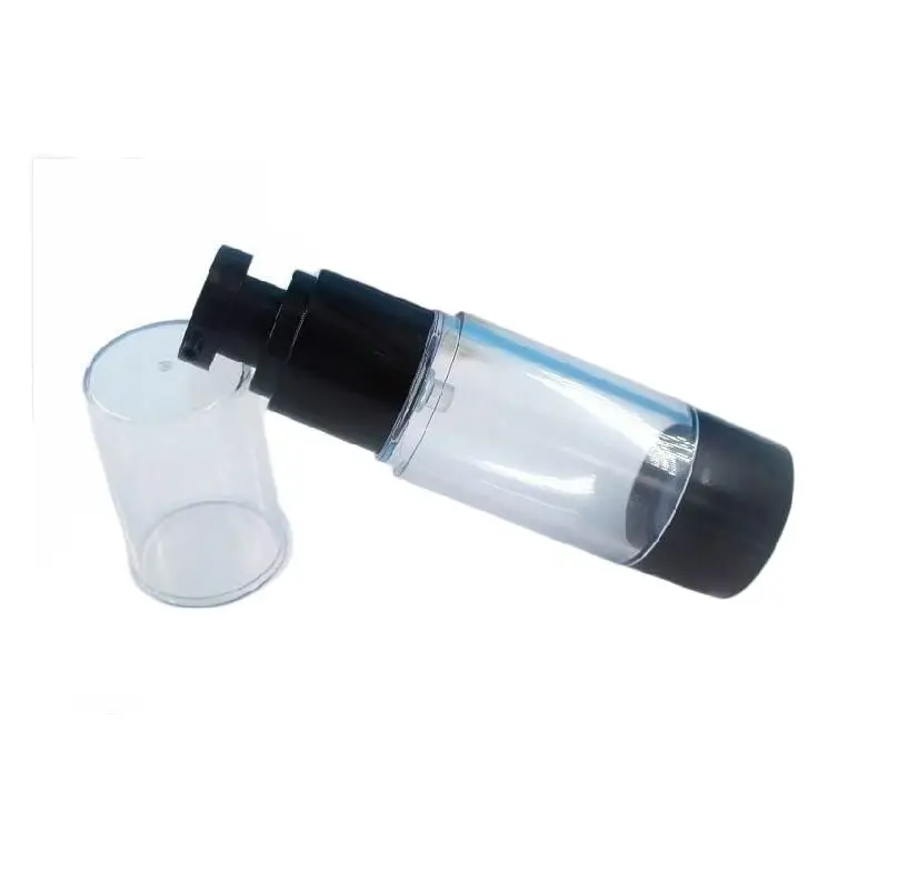 15ml 원형 투명 플라스틱 블랙 에어리스 병 복합 아이 에센스 세럼/로션/에멀젼 리퀴드 파운데이션 포장