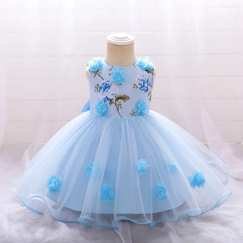 Baby Flower Girls 1st Birthday Party Dresses for Wedding Toddler Bow Tulle Evening Girls Princess Dress Christmas Kids Clothing