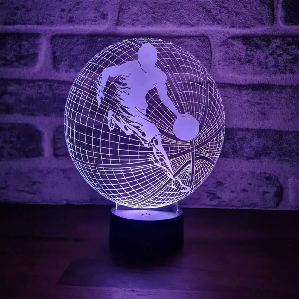 3D Illusion Basketball Ball Acrylic Led Table Lamp Gift for Sport Lovers 12 Volt Adapter Daylight Design Wood Base Birthday Room Decor Anime Wedding Stranger Things Led Lights Wedding Decoration Nightlights Bedroom