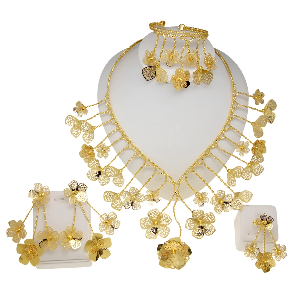 Bracelet Necklace For Women Brazil Plated Gold Handmade Big Jewelry Set Festive Wedding Orders Trend  Oversized Necklace H20024