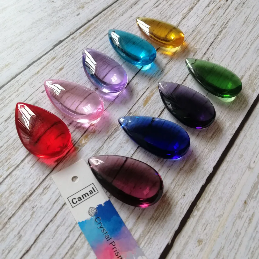 Camal 10pcs 36mm Crystal Smooth Teardrop Beads Prisms Pendants Lamp Chandelier Parts Hanging Ornament Wedding Home Decoration