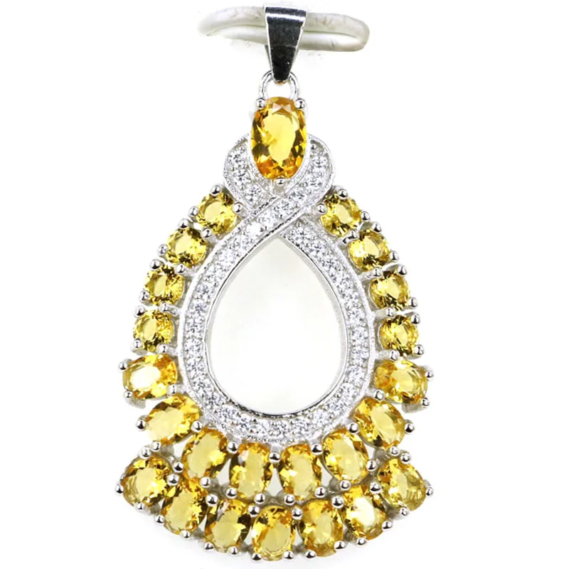 925 Solid Sterling Silver Pendant 40x23mm Multi Color mosaic Gemstone 5.5g Pink Tourmaline Golden Citrine Aquamarine