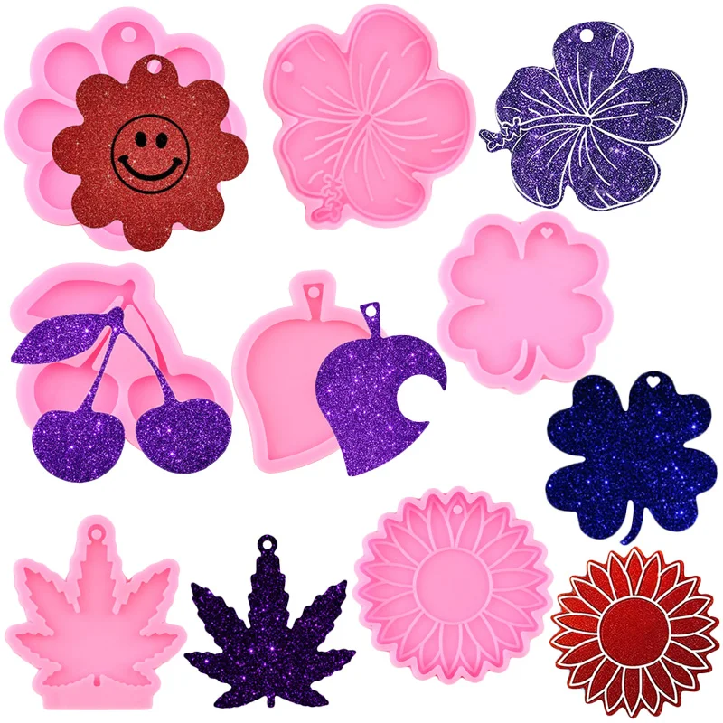 Maple Leaf Rose Daisy Flower Keychain Mold Apple Watermelon Resin Epoxy Silicone Mold Cactus DIY Craft Pendant Jewelry Moulds