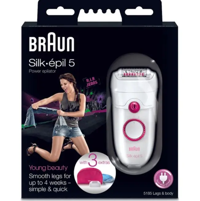 Braun Silk-epil 5 5185 Portable Electric Free Woman Epilator Female Epilator Painless Remover Hair Removal Facial Depilation