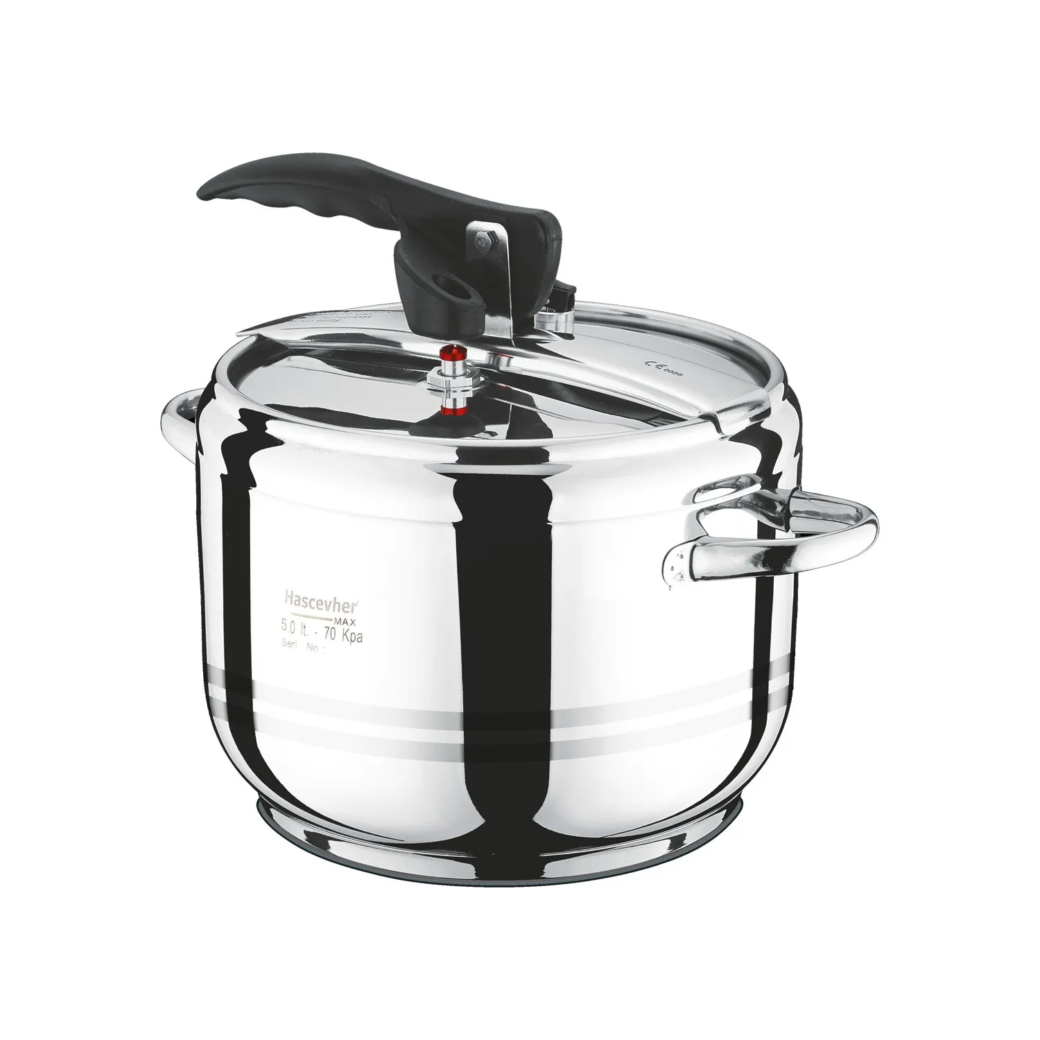 

Flat Pressure Cooker 5 lt. Stainless Steel Induction Based One-Hand Opening Feature Kitchen Home Cooking