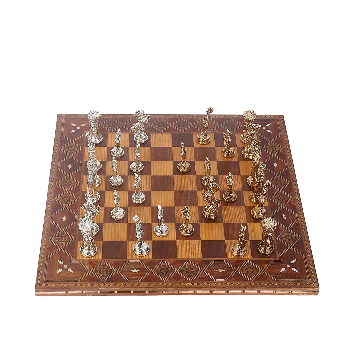 

Medieval British Army Metal Chess Set,Handmade Pieces,Natural Solid Wooden Chess Board,Original Pearl Around Board King 9 cm