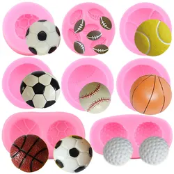 Mini Football Basketball Golf Silicone Mold Baby Party Cupcake Topper Fondant Cake Decorating Tools Clay Candy Chocolate Mould