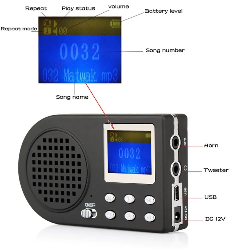 Imagem -06 - Audio Exterior Mp3 Player Alto-falante Controle Remoto sem Fio