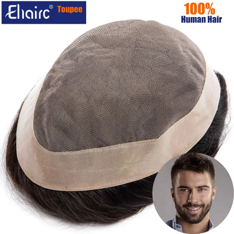 Eco-toupee men mono & pu masculino cabelo prótese perucas masculinas respiráveis 6 "sistema de substituição unidade 100% natural peruca de cabelo humano