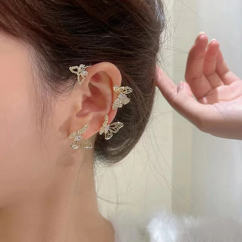Exquisiter funkelnder Zirkon-Blätter-Ohrklemm-Ohrstecker für Damen, silberfarbene Kubikzirkonia-Ohrringe, Partyschmuck – Detail 12