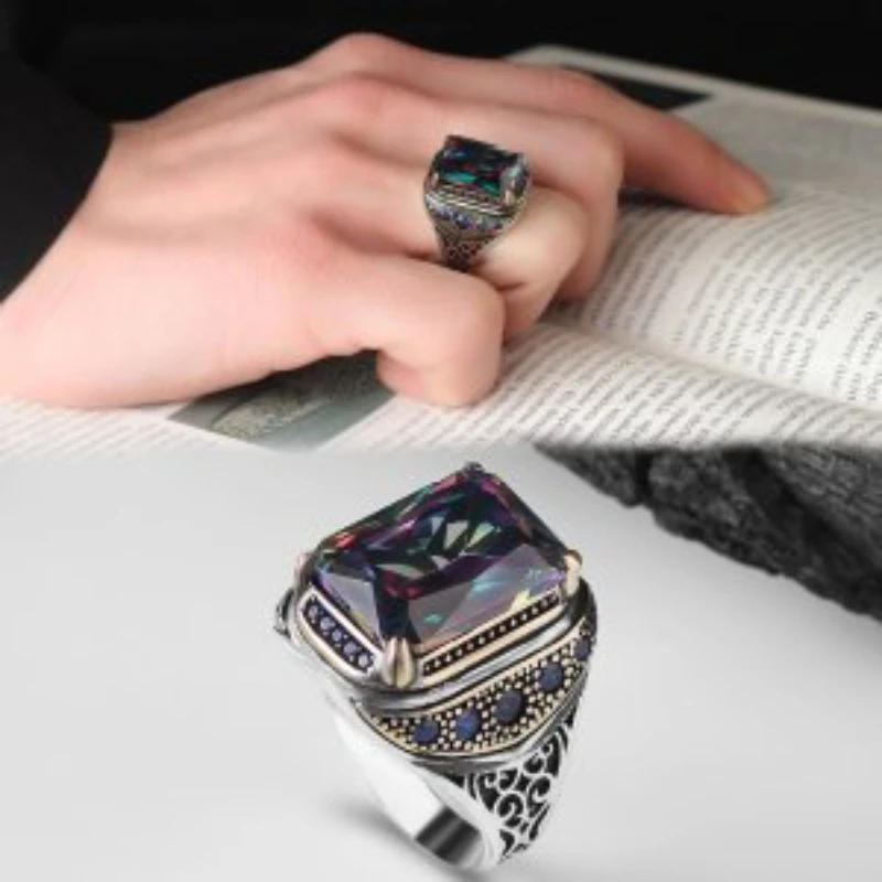 Men's Mystic Topaz 925 Sterling Silver Ring Special Design 2022 Summer Winter Fashion Trend Accessories Products Free Shipping