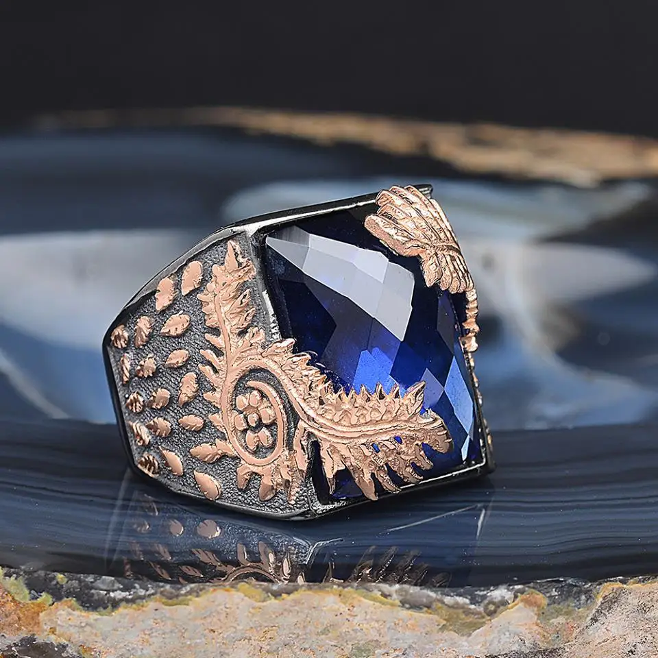 MEN 'S 925 Sterling Silver Ring, Leaf Print, Zircon, Lapping Plated Male Gift Jewelry, fashion Trendy, Made in Turkey