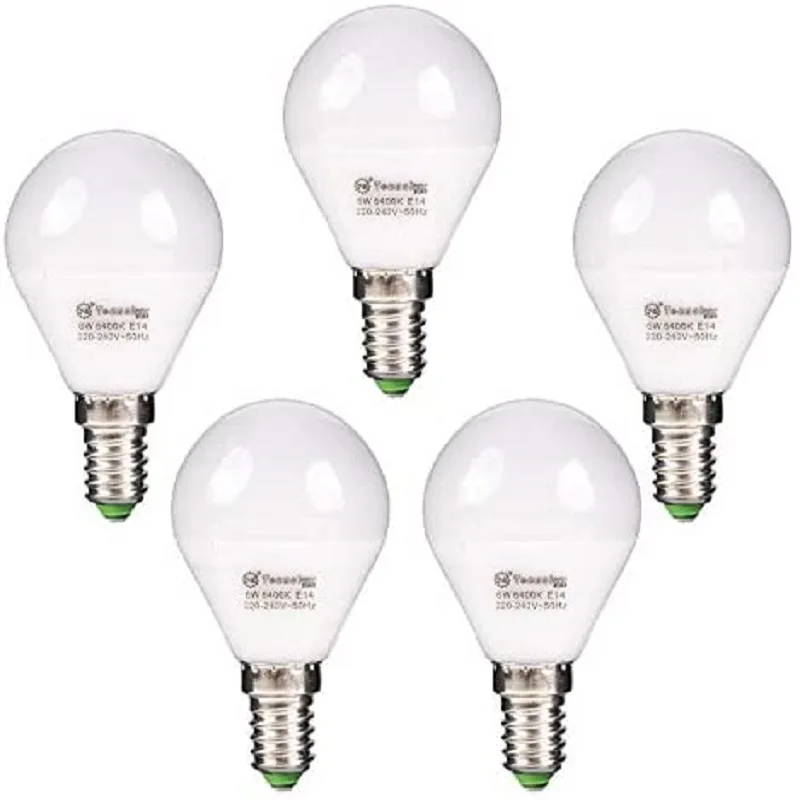 Spherical LED bulb G45, 8W, E14 and white light 6400K, 640 lumens, (5-units)