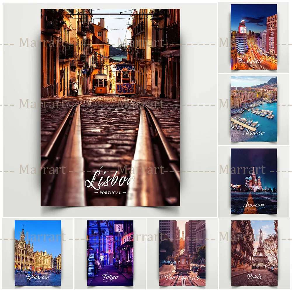 Brussels,Lisbon,Madrid,Monaco,Moscow City Street View Art Poster Prints Home Decor Tourist Scenery Wall Art Canvas Painting