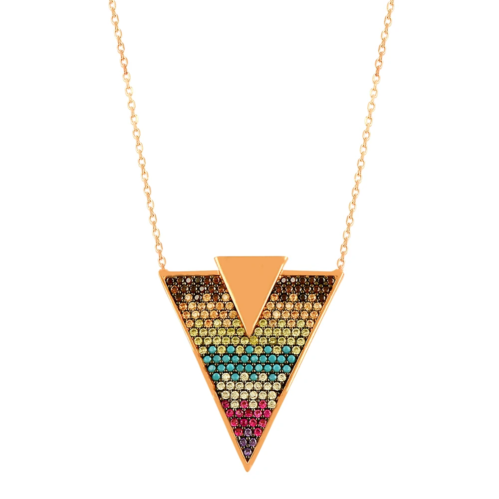 Arrow Triangle Necklace Pyramid Necklace Women NEW Authentic Turquoise Boho Turkish Multicolor Necklace 925 Sterling Silver