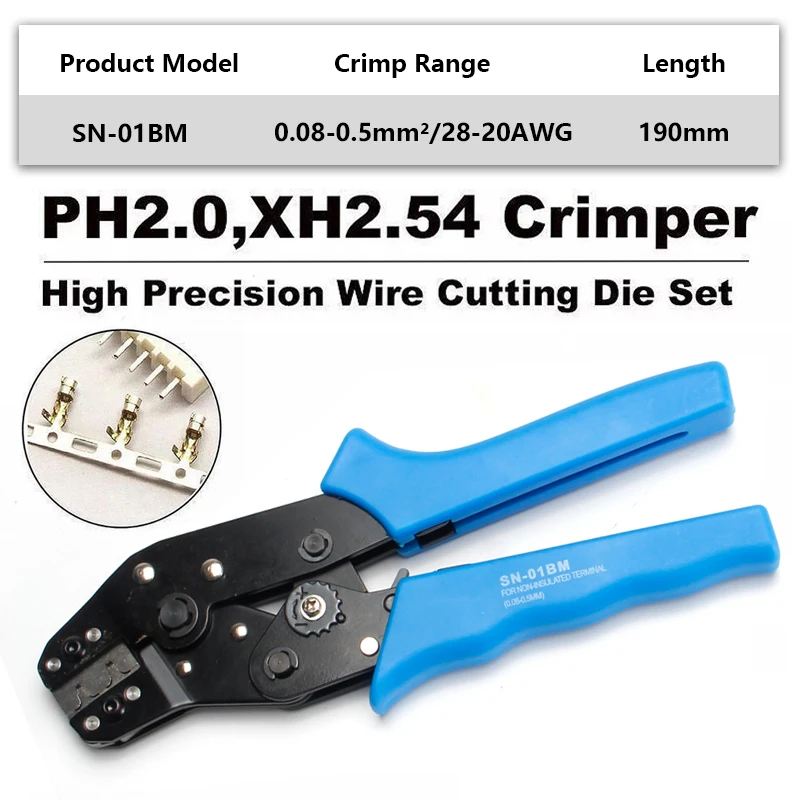 SN-01BM Crimping plier Kit Ratcheting Crimper Tool set with 460pcs 2.54mm JST-XH Connectors for AWG 28-20(0.08-0.5mm²)