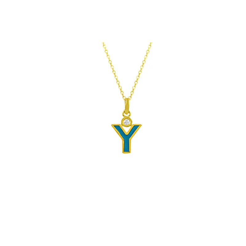 14K Solid Gold Initial Custom Y Letter Id Necklace