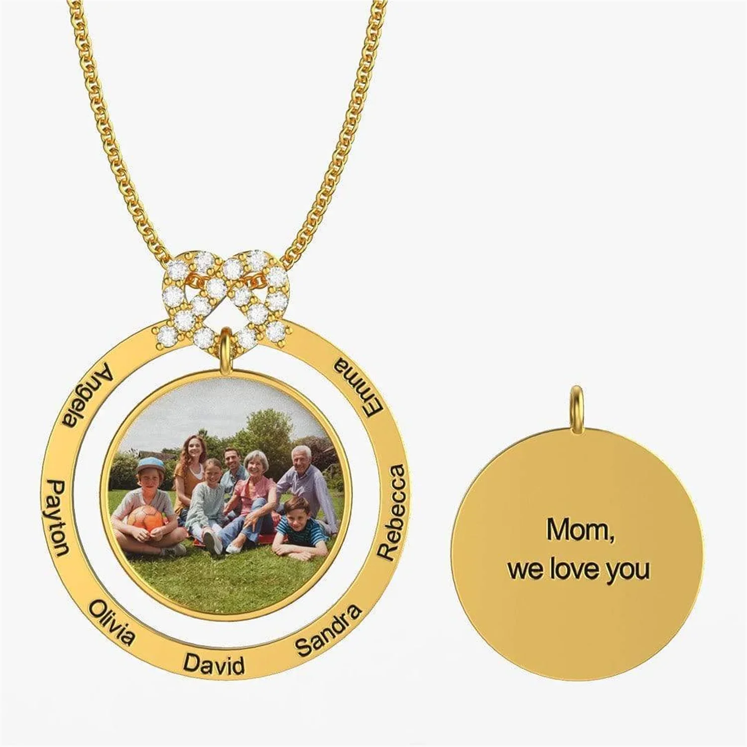 

Personalized Family Love Knot Family Name & Photo Necklace Engraveing Any Names Stainless Steel Jewelry Gift For Mother's Day