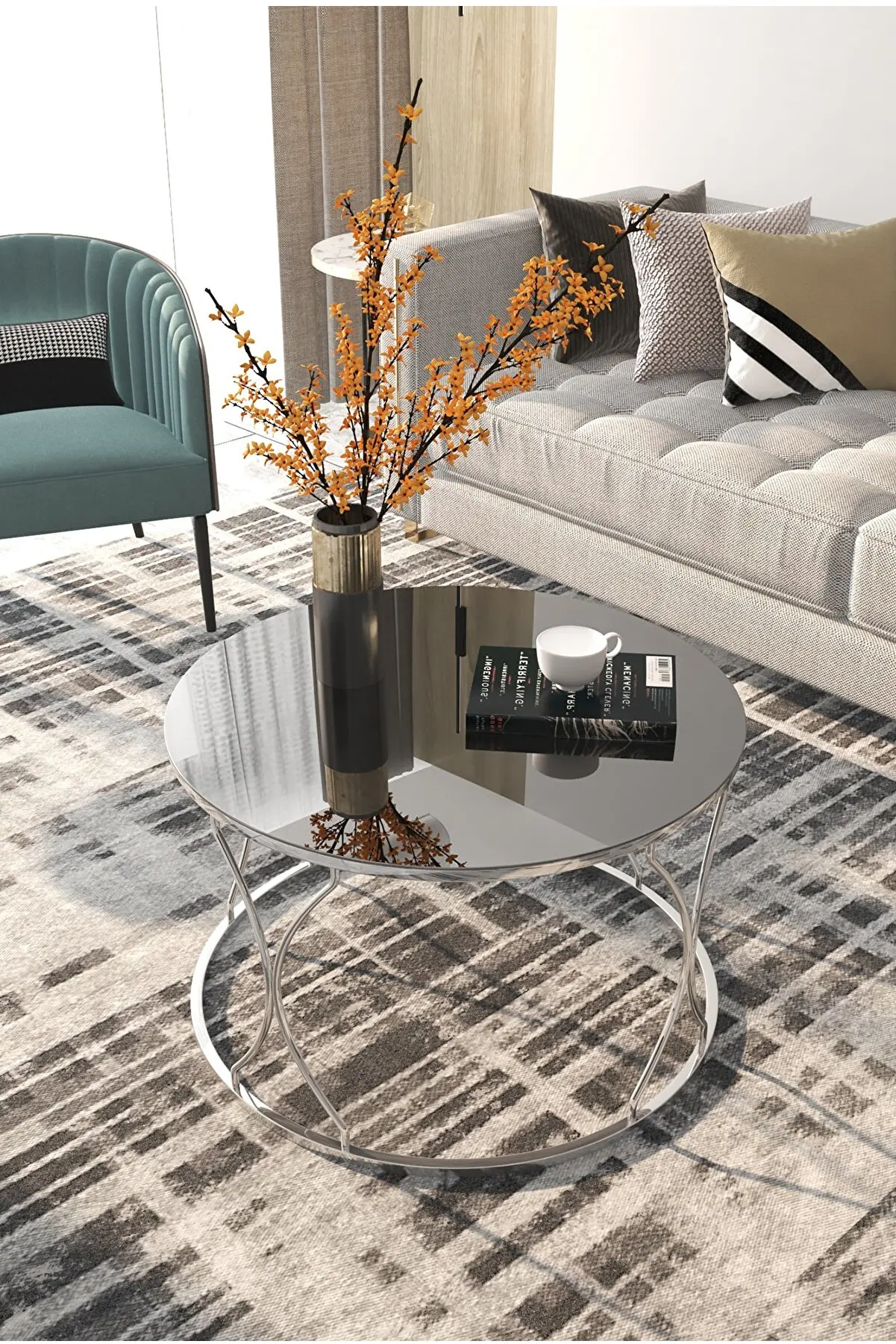 

DREAM MODEL COFFEE TABLE SILVER LEG SMOKE MIRROR GLASS DINING TABLE MODERN STYLISH APPEARANCE TABLE