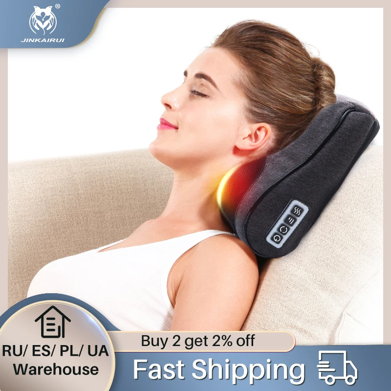 

Black Shiatsu Massager Infrared Heat Neck Shoulder Back Body Multifunctional Massage Pillow Device Cervical Healthy Massageador