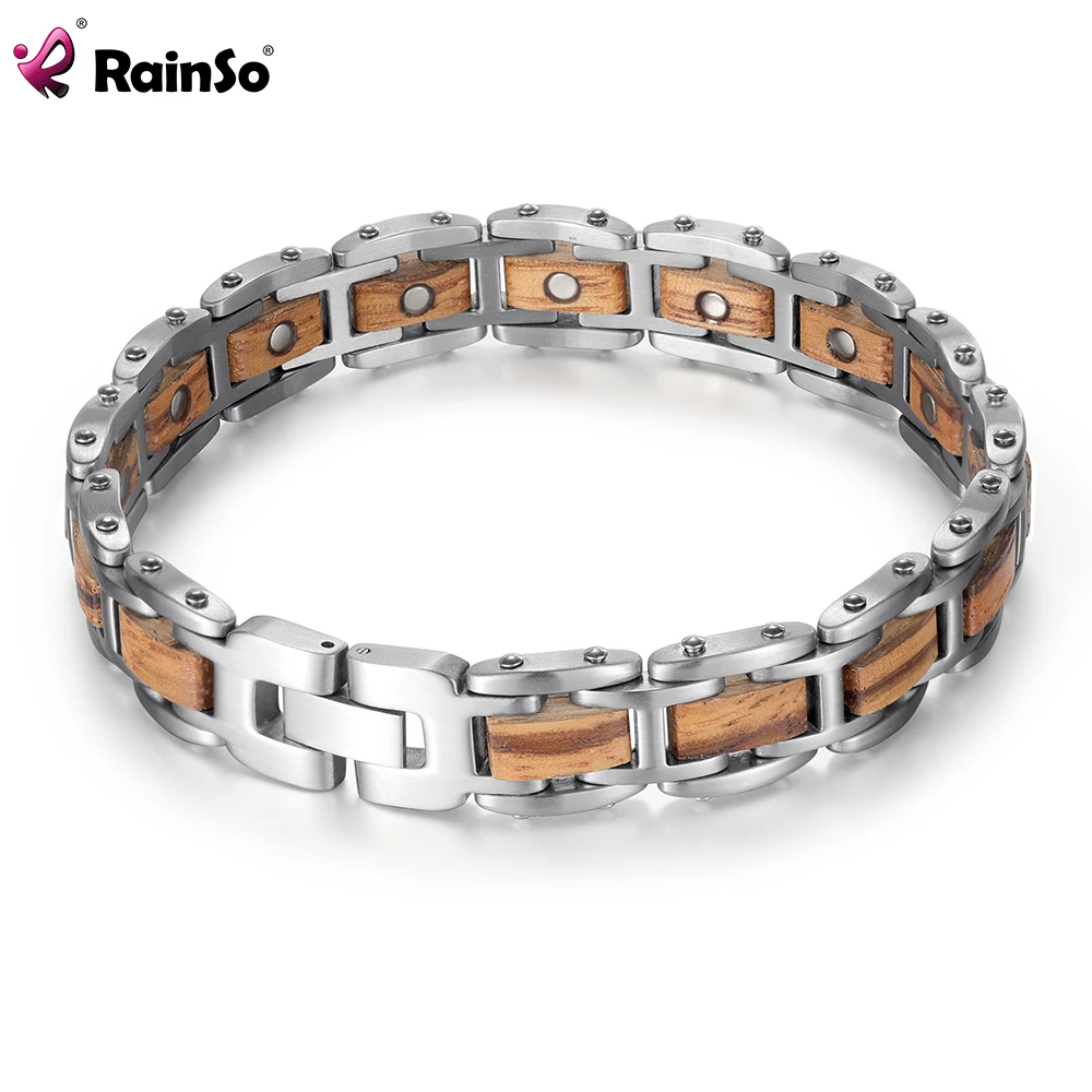 

Rainso Stainless Steel Bracelet For Women Zebra Wooden Bracelet Homme Health Scratch Resistance Magnetic Bracelet Unisex 2 Size