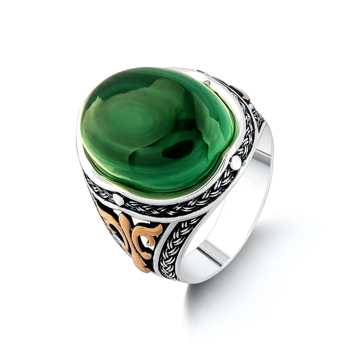 

Silver Natural Green Malachite Ring, High-Quality Fashionable, Vintage Men Accessories, 925 Sterling Silver, AnniversaryBirthday