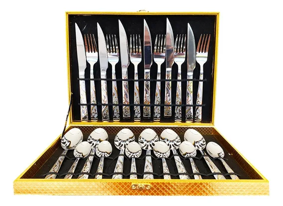 AZMS STORE-24 Pieces Stainless Steel Cutlery Case Kit with Golden Fast Shipping to All Brazil