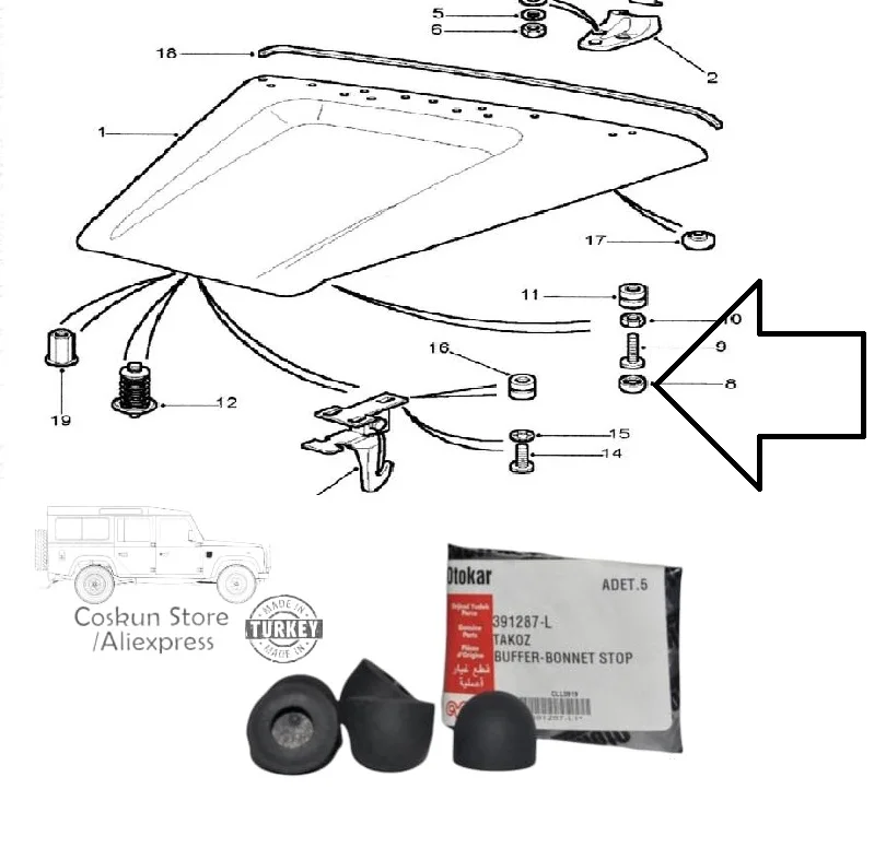 For Land Rover Defender Bonnet Buffer - 391287 200tdi 300tdi 2.5 oil 2.5/NA