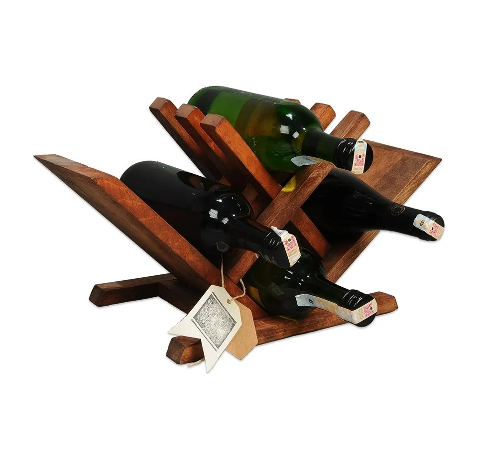 4-Cross Decorative Wine Rack Width 21 cm Length 46 cm Height 24 cm Color Walnut Wood Type Pine