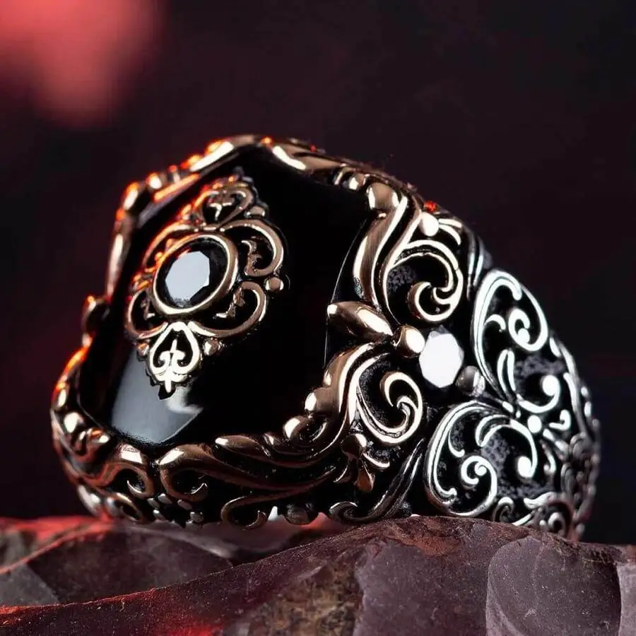 Fashionable Design Black Onyx Stone Silver Men Ring Fashion Turkish Premium Quality Handmade Jawelery