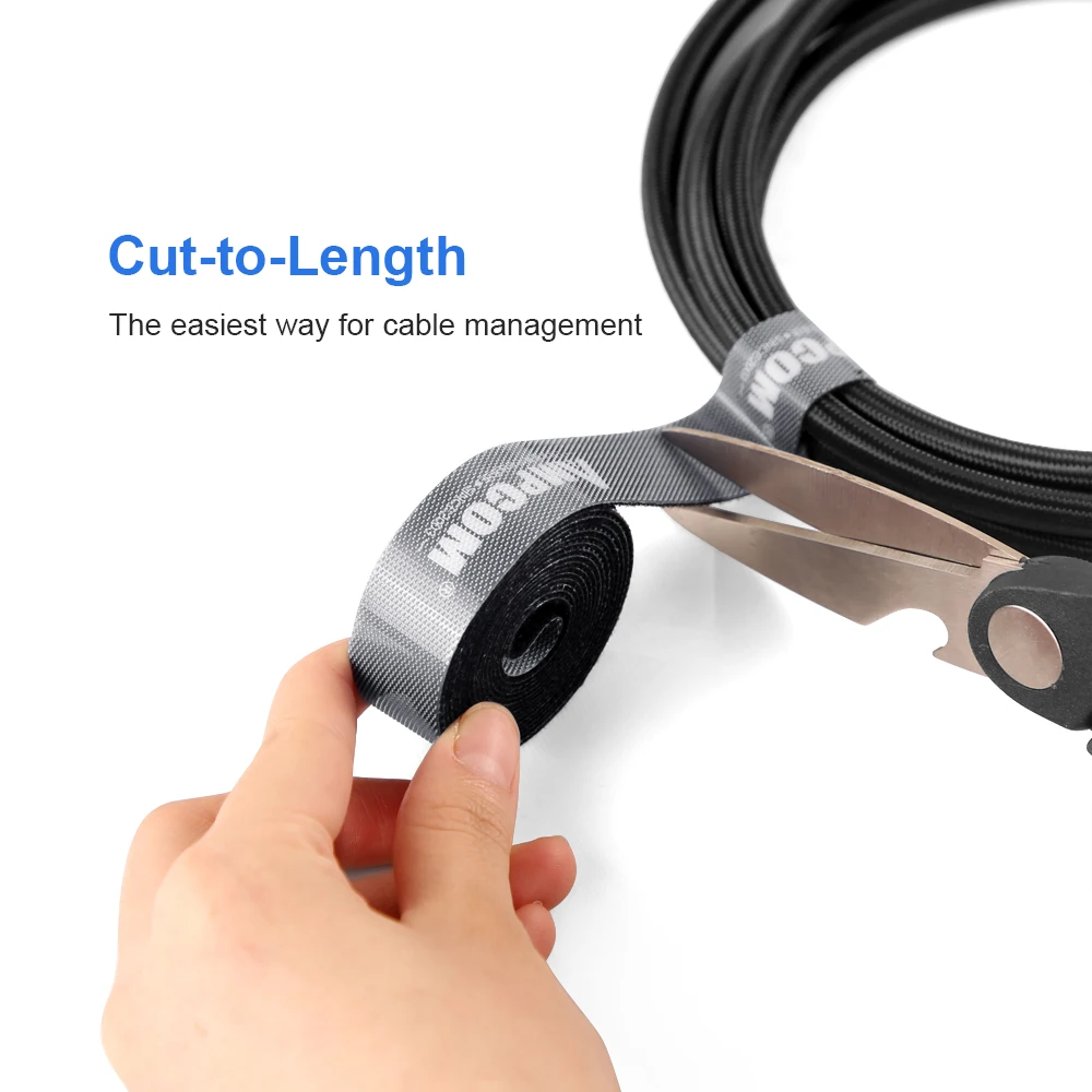 AMPCOM Hook and Loop Tape Fastener Tape Strips Nylon Cable Organizer Adhesive Management Reusable cable tie for phone Cord